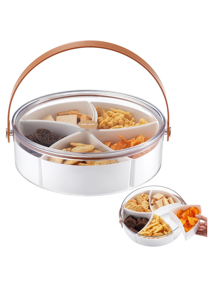 Divided Serving Tray with Lid and Handle, Snackle Box Charcuterie Container Portable Snack Platters for Candies, Fruits, Nuts, Appetizers, 5-Compartment Food Storage Organizer for Party - Image 1