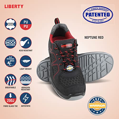 Liberty Warrior Envy Neptune Safety Shoes for Men, Genuine Leather, Light Weight, Fiber Glass Toe, Red, Size-8UK - Image 3