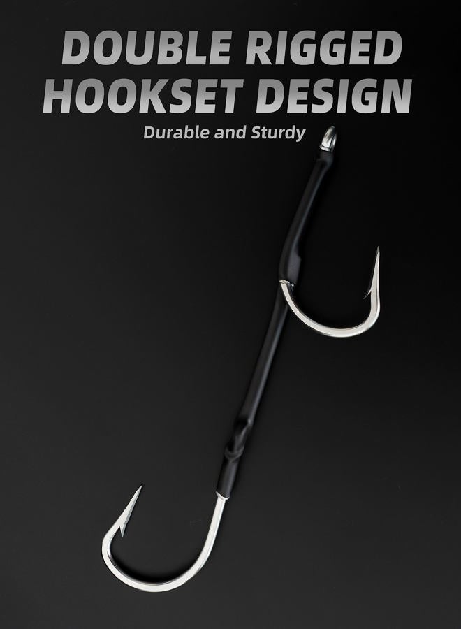 BLUEWING Double Rigged SS Southern Bend Hookset 5pcs Stainless Steel Double Hooks Big Game Fishing Hook with Rubber Tube for Saltwater Fishing, Size 8/0 - Image 2