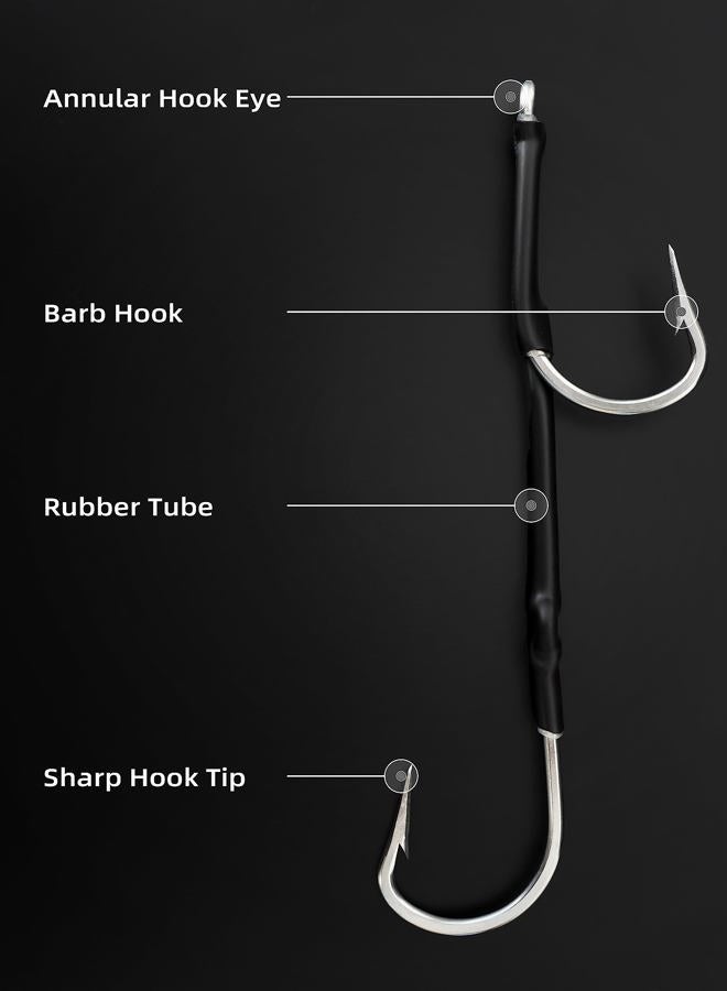 BLUEWING Double Rigged SS Southern Bend Hookset 5pcs Stainless Steel Double Hooks Big Game Fishing Hook with Rubber Tube for Saltwater Fishing, Size 8/0 - Image 3