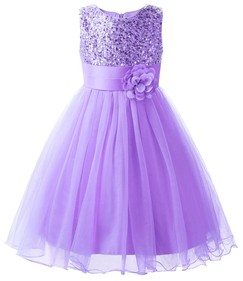 Uhnice Sequin Sleeveless Tulle Mesh Flower Girl Party Dress (6, Purple) - Image 1