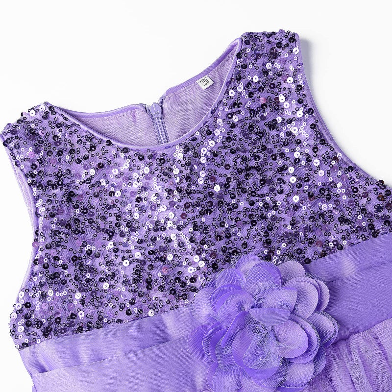 Uhnice Sequin Sleeveless Tulle Mesh Flower Girl Party Dress (6, Purple) - Image 4