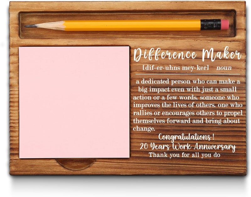 akeke 20th Work Anniversary Sticky Note Holder, Thank You Appreciation 20 Year Work Anniversary Decor Gifts for Coworker, Employee, Him, Her, Happy 20th Work Anniversary Self-Stick Note Pad Holders GAA46 - Image 1