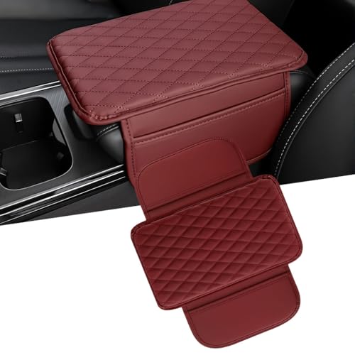 STHIRA® Premium Pu Leather Car Armrest Center Console Arm Rest Cushion Universal Fit Car Hand Rest Cushion With Dual Mobile Pockets Stylish Protection Car Interior Accessories For All Cars/Suv/Truck - Image 1
