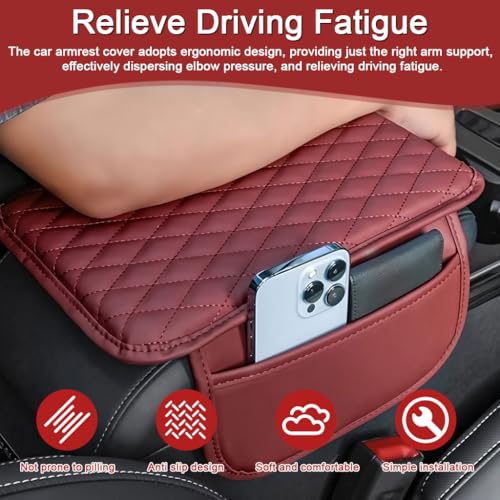 STHIRA® Premium Pu Leather Car Armrest Center Console Arm Rest Cushion Universal Fit Car Hand Rest Cushion With Dual Mobile Pockets Stylish Protection Car Interior Accessories For All Cars/Suv/Truck - Image 4