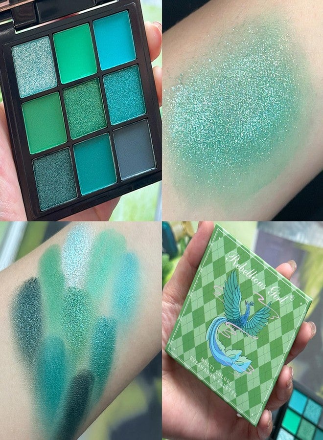 paminify 9 Colors St Patricks Day Accessories Glitter Matte Green Eyeshadow Palette,St Patrick's Day Highly Pigmented Shimmer Bright Dark Green Eye Shadow,Carnival Rave Waterproof Green Makeup - Image 2