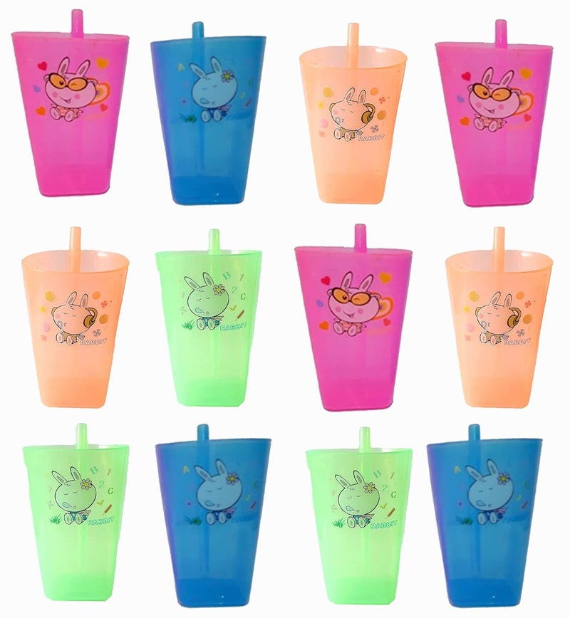 ShubhKraft ShubhKraft Birthday Party Return Gift in Bulk for Kids Boys Girls Cartoon Design Sipper Glass Tumbler Straw Cup for Drinking Milk Juice Water Pack of 12 Multicolor  - Image 1