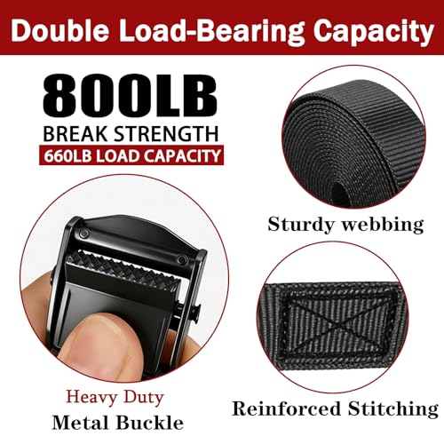Clay&Fire Lashing Straps with Buckles, 4Pack, 1 Inch × 5 Feet, Cargo Tie-Down Strap, Adjustable Cam Buckle Straps for Storage Luggage Trucks,Trailer,Motorcycle (4 Pack Black，1"*5) - Image 3