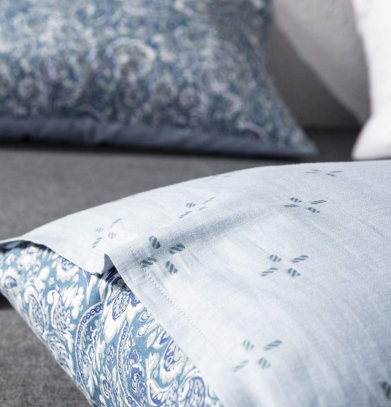 SLEEPBELLA Duvet Cover King, 600 Thread Count Cotton Blue & Green Paisley Floral Pattern Reversible Comforter Cover - Image 5
