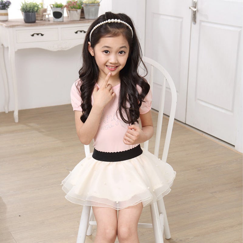 Girls Versatile Tulle Skirt Korean Style Seasonal 2192 White Pearl Skirt 