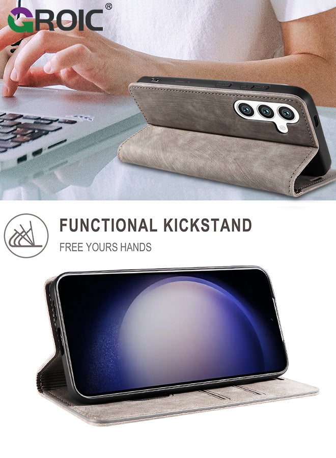 GROIC For Samsung Galaxy S24 Case,Leather Wallet Case Flip Phone Cover,Kickstand and Credit Card Slot RFID Blocking Magnetic Galaxy S24 Phone Shell 6.1'' - Image 4