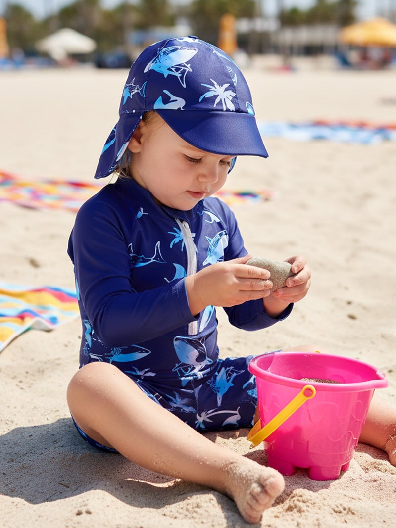 Toddler Baby Rash Guard Swimsuit Cute Shark Print Zipper Long Sleeve Bathing Suit with Swim Cap - Image 5