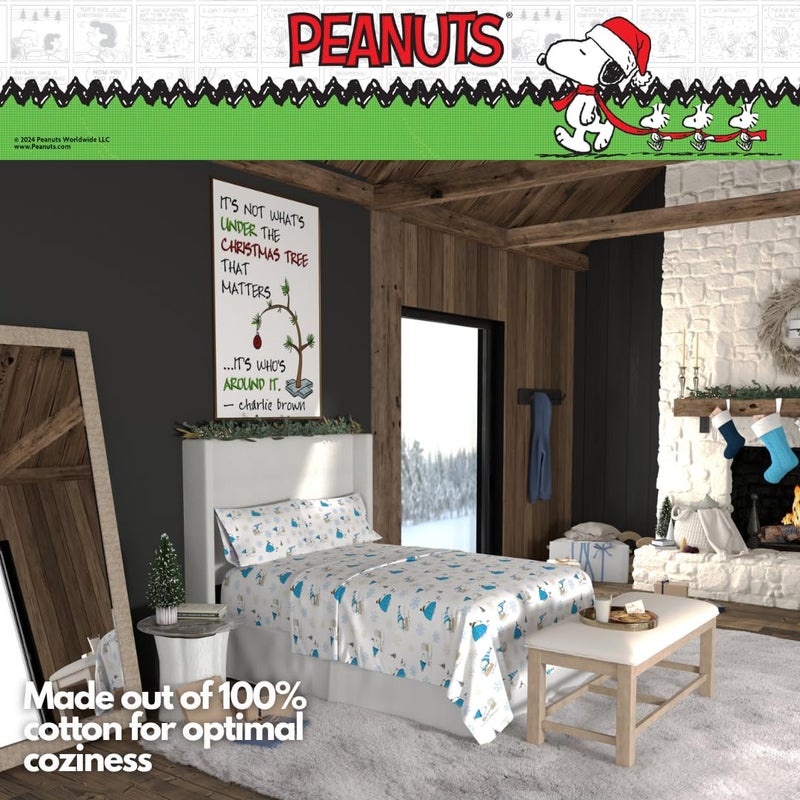 Franco Peanuts Snoopy Puffer Coat Holiday & Christmas Bedding Super Soft 100% Cotton Flannel Sheet Set  Full  (Officially Licensed Product) - Image 4