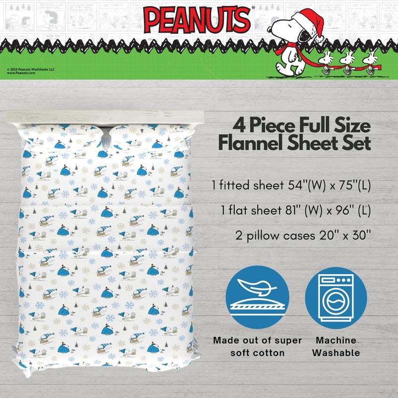 Franco Peanuts Snoopy Puffer Coat Holiday & Christmas Bedding Super Soft 100% Cotton Flannel Sheet Set  Full  (Officially Licensed Product) - Image 2