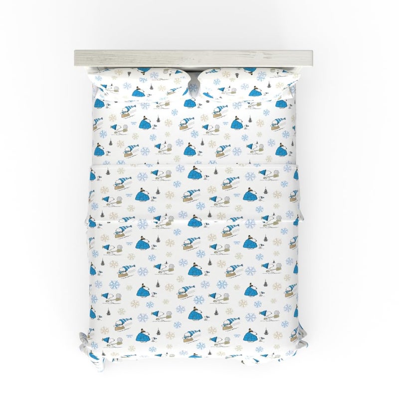 Franco Peanuts Snoopy Puffer Coat Holiday & Christmas Bedding Super Soft 100% Cotton Flannel Sheet Set  Full  (Officially Licensed Product) - Image 1
