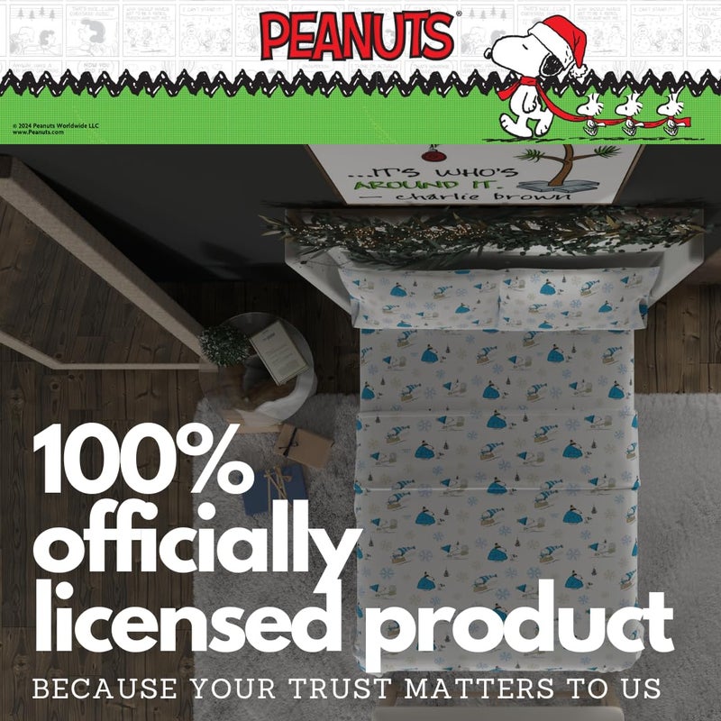 Franco Peanuts Snoopy Puffer Coat Holiday & Christmas Bedding Super Soft 100% Cotton Flannel Sheet Set  Full  (Officially Licensed Product) - Image 5