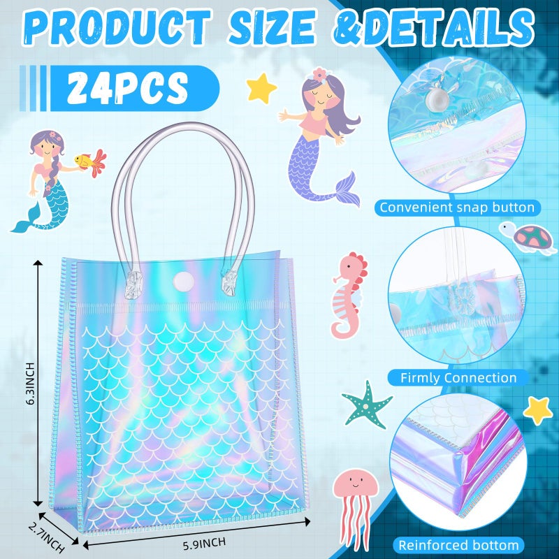 Ribbonlic 24 Pcs Mermaid Clear Gift Bags, Mermaids Party Favor Bags Mermaid PVC Gift Candy Treat Bag for Themed Birthday Party Supplies Favors - Image 2