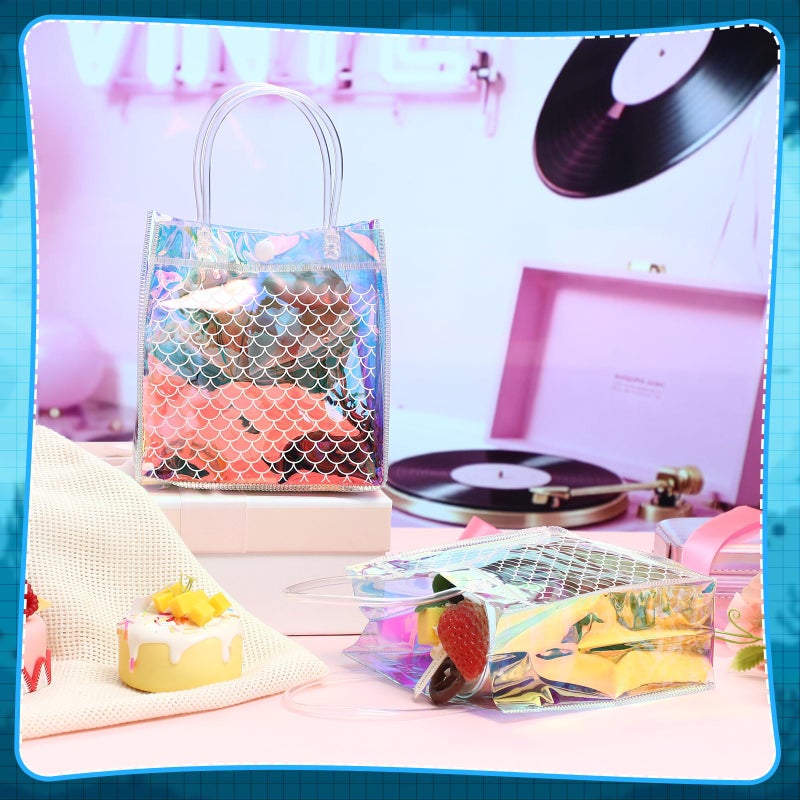 Ribbonlic 24 Pcs Mermaid Clear Gift Bags, Mermaids Party Favor Bags Mermaid PVC Gift Candy Treat Bag for Themed Birthday Party Supplies Favors - Image 3