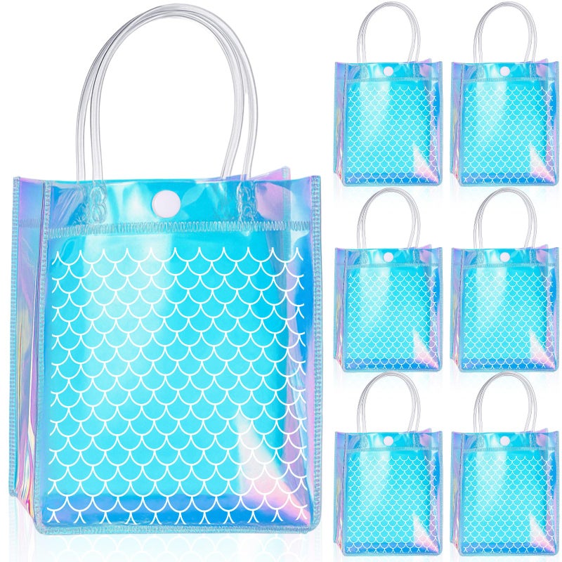 Ribbonlic 24 Pcs Mermaid Clear Gift Bags, Mermaids Party Favor Bags Mermaid PVC Gift Candy Treat Bag for Themed Birthday Party Supplies Favors - Image 1