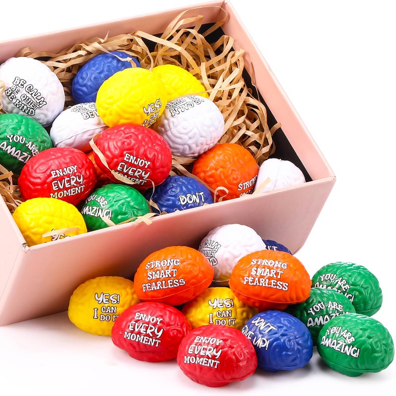 Poen 30 Pack Brain Stress Balls Bulk 16 Inch Motivational Stress Balls Inspirational Quotes Small Anxiety PU Exercise Pressure Toys for Relief Encouraging Mini - Image 3