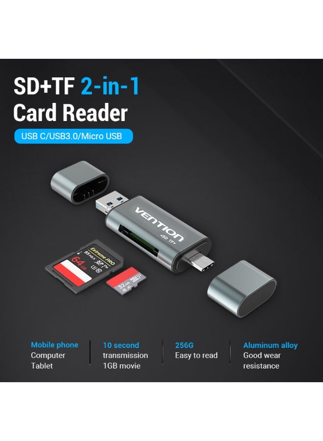 VENTION USB3.0 Multi-function Card Reader Gray Metal Type Model # CCHH0 - Image 5