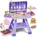 maysida New Upgraded Kids BBQ Grill Playset with Smoke SoundLight Toy Grill for Girls Pretend Food Hamburger Kitchen Barbecue Toy Game Christmas Birthday Gift for 35 Kids Pink Purple - Image 2