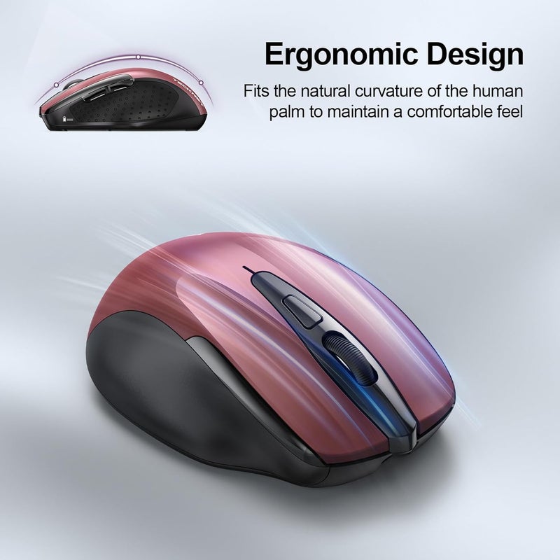 TECKNET Wireless Mouse (BT5.0/3.0 & 2.4G) Rechargeable 4800 DPI Silent USB A & Bluetooth Mouse 6 Buttons, Wide Compatibility - Red - Image 2