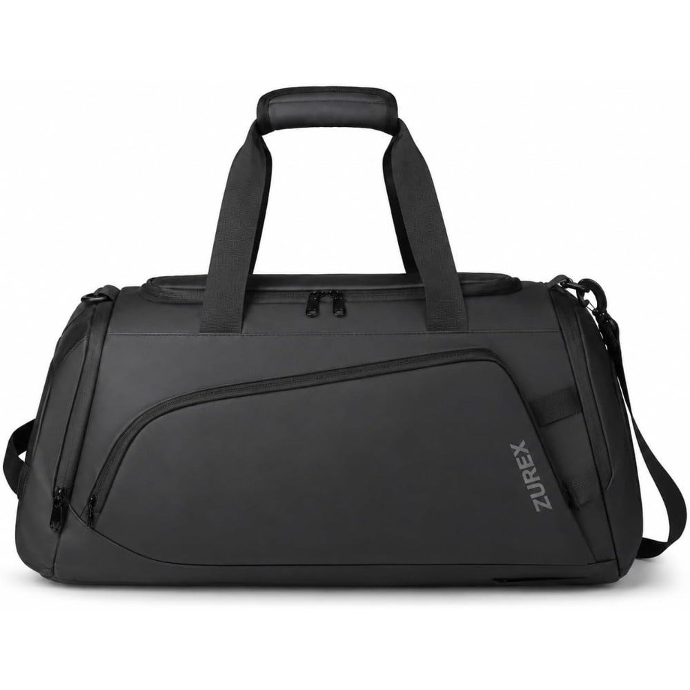 Gym Bag for Men and Women: 40L Travel Duffle in Durable Nylon, Black Features Shoe Compartment, Wet Pocket, Laptop Sleeve, Padded Straps, Trolley Sleeve