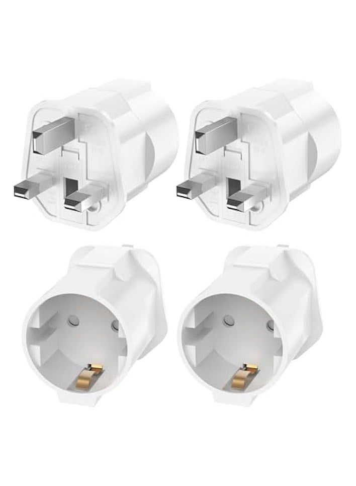 erorex 4 Pcs European to UK Plug Adapters, EU to UK Travel Plug Converter, 2 Pin to 3 Pin UK Plug Adaptor, White Travel Plug Adapter  - Image 1