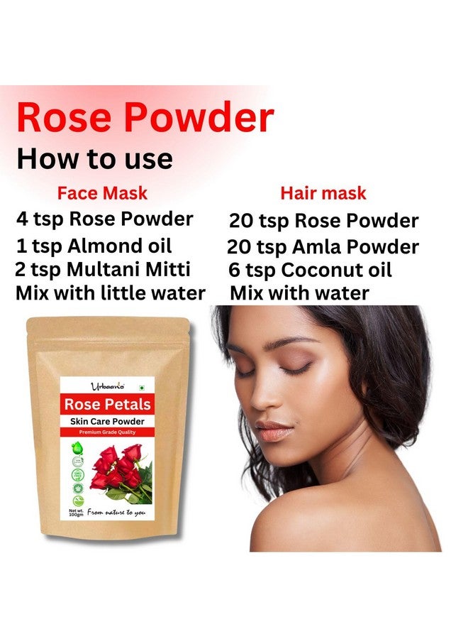 Urbaano herbal Rose Petal Powder Double Filtered Natural Pure for Skin | Revitalize, Cleansing & Hydration | Glowing Skin - 100gm (Pack of 1) - Image 3