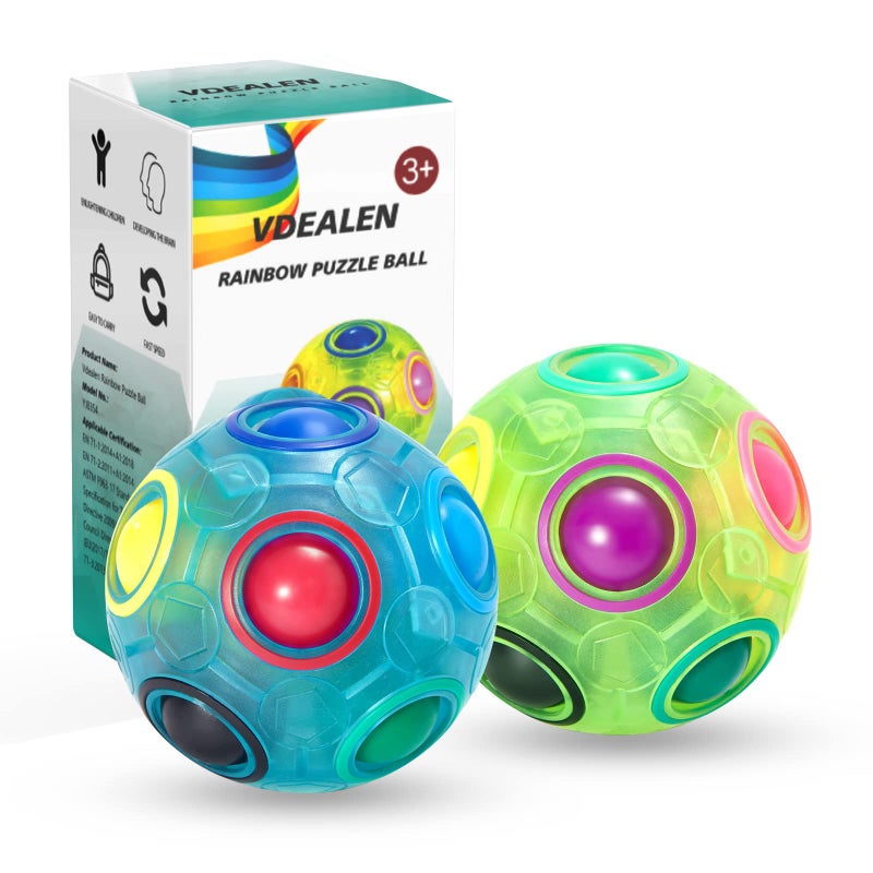 فديلين VDealen Magic Rainbow Ball Speedy Speed Ball Game Game Game Fun الإجهاد الإجهاد السحري لطف Brain Teaser Teaser للأطفال المراهقين والكبار- 2 عبوة (أخضر+أزرق) - Image 2