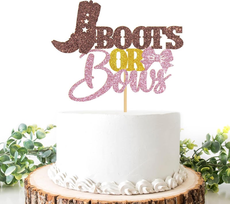 Helewilk Glittery Boots or Bows Cake Topper for Baby Shower and Gender Reveal - Image 1