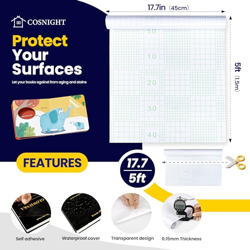 COSNIGHT Clear Contact Paper Peel and Stick for Book Cover Protector 17.7in x 5ft/Roll, Clear Self Adhesive to Cover Books and Documents - Image 2