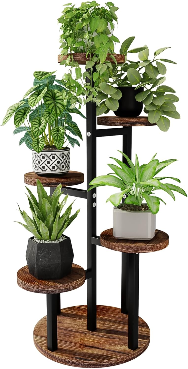 Bamworld حامل نباتات 5 طبقات داخلي، رف نباتات معدني زاوية لنباتات متعددة، حامل زهور صغير متعدد الطبقات للفناء والحديقة والشرفة وغرفة المعيشة وغرفة النوم - Image 1