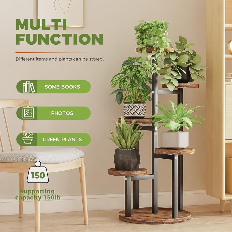 Bamworld حامل نباتات 5 طبقات داخلي، رف نباتات معدني زاوية لنباتات متعددة، حامل زهور صغير متعدد الطبقات للفناء والحديقة والشرفة وغرفة المعيشة وغرفة النوم - Image 3