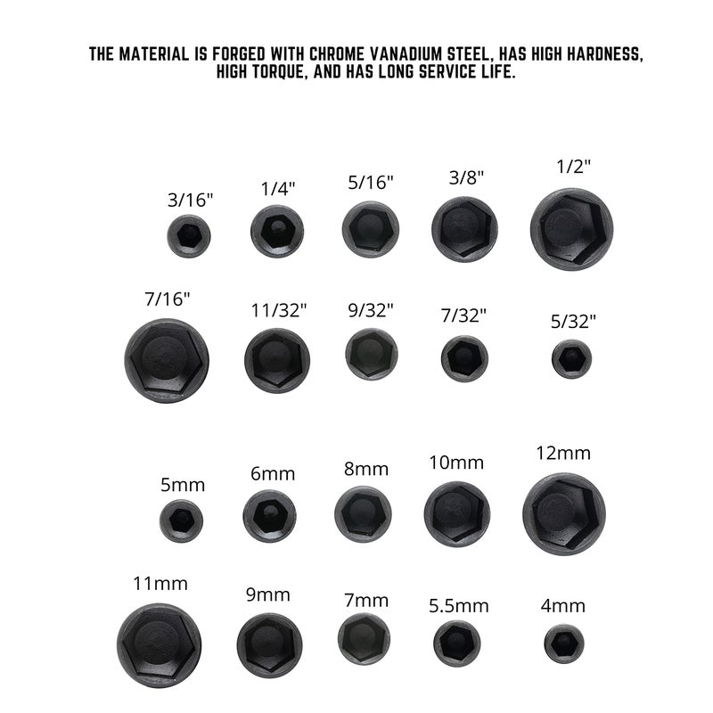 NEIKO 10068A Nut Driver Set, For Impact Drill and Driver, 20 Piece, 1/4â€ Hex Small Nut Driver Bit Set, Metric and Standard, 4-12 mm & 5/32â€-1/2â€, CR-V Steel, Nutsetter Driver Bits - Image 4