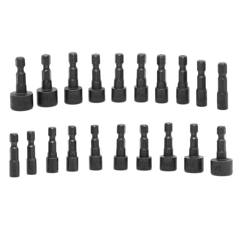 NEIKO 10068A Nut Driver Set, For Impact Drill and Driver, 20 Piece, 1/4â€ Hex Small Nut Driver Bit Set, Metric and Standard, 4-12 mm & 5/32â€-1/2â€, CR-V Steel, Nutsetter Driver Bits - Image 2