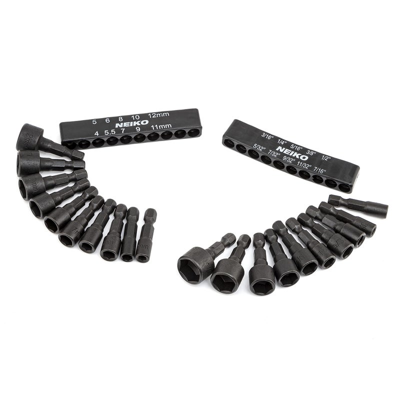 NEIKO 10068A Nut Driver Set, For Impact Drill and Driver, 20 Piece, 1/4â€ Hex Small Nut Driver Bit Set, Metric and Standard, 4-12 mm & 5/32â€-1/2â€, CR-V Steel, Nutsetter Driver Bits - Image 5