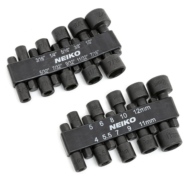 NEIKO 10068A Nut Driver Set, For Impact Drill and Driver, 20 Piece, 1/4â€ Hex Small Nut Driver Bit Set, Metric and Standard, 4-12 mm & 5/32â€-1/2â€, CR-V Steel, Nutsetter Driver Bits - Image 1