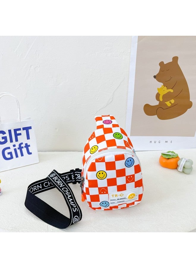 Smiley Children's Chest Bag Korean Handsome Boy's Plaid Crossbody Bag Girl's Casual Waist Bag Baby's Fashion Coin Purse-Color:orange Red - Image 1