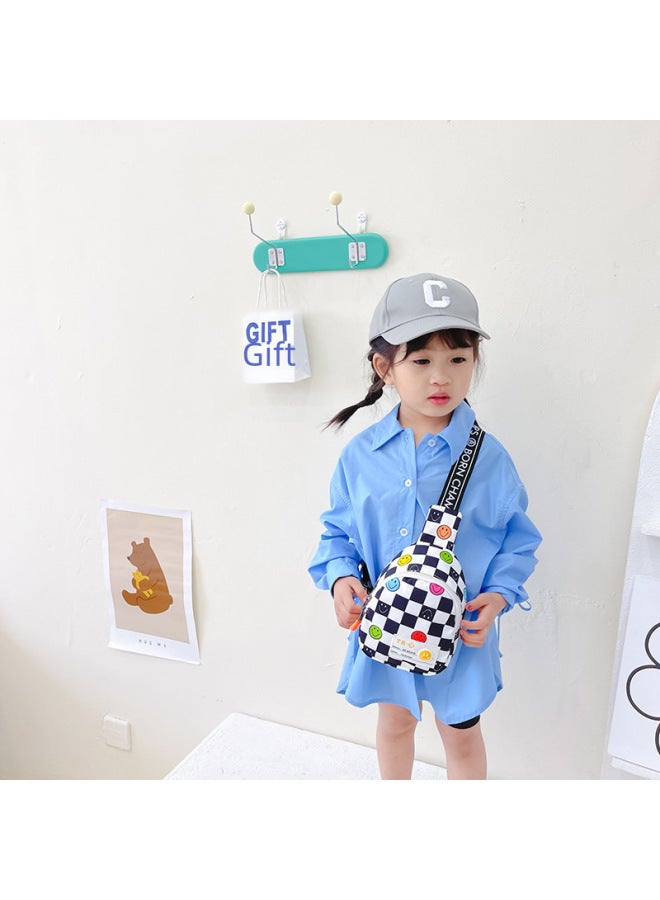 Smiley Children's Chest Bag Korean Handsome Boy's Plaid Crossbody Bag Girl's Casual Waist Bag Baby's Fashion Coin Purse-Color:orange Red - Image 4