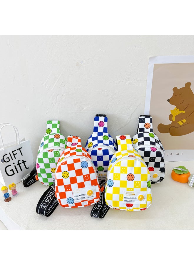 Smiley Children's Chest Bag Korean Handsome Boy's Plaid Crossbody Bag Girl's Casual Waist Bag Baby's Fashion Coin Purse-Color:orange Red - Image 2