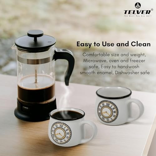 TELVER Ceramic Tea Cups Set of 6 Small Coffee Chai Serving Cup Micorwave & Dishwasher Safe Gifts for Anniversary Friends Sister Birthday Special Marriage Ceremony 150Ml (White Watch Printed) - Image 5