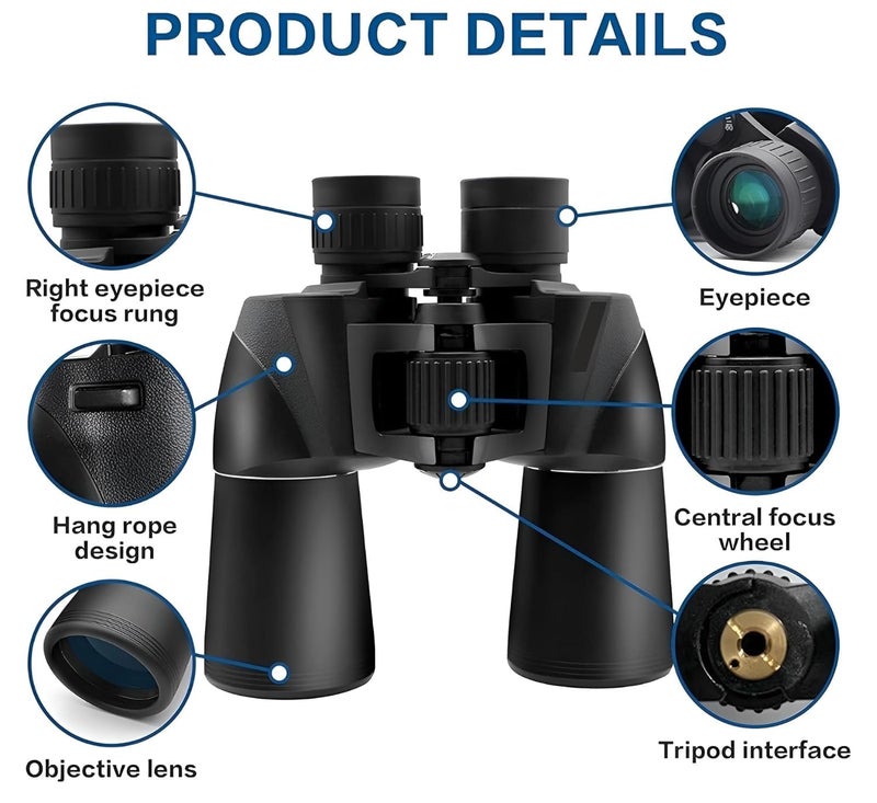 Feelon 10x50 Binoculars for Long Distance | Binoculars Telescope for Bird Watching, Concerts, Football, Sightseeing | Waterproof Binoculars Travel Stargazing with Carrying Case and Strap (Black) - Image 2