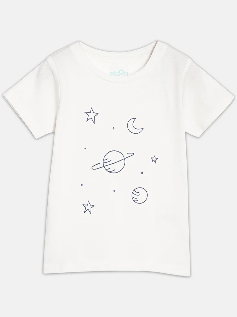 Broon Broon Infant Boys White and Orange Printed Organic Cotton T-shirt with Shorts Set