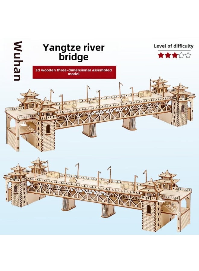 Wuhan Yangtze River Bridge Wooden 3D Stereo Assembled Bridge Building Model Wooden Children's Toys-Color:Wuhan Yangtze River Bridge + Tools + 2m Decorative Warming Lamp  - Image 2