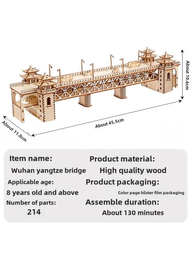 Wuhan Yangtze River Bridge Wooden 3D Stereo Assembled Bridge Building Model Wooden Children's Toys-Color:Wuhan Yangtze River Bridge + Tools + 2m Decorative Warming Lamp  - Image 5