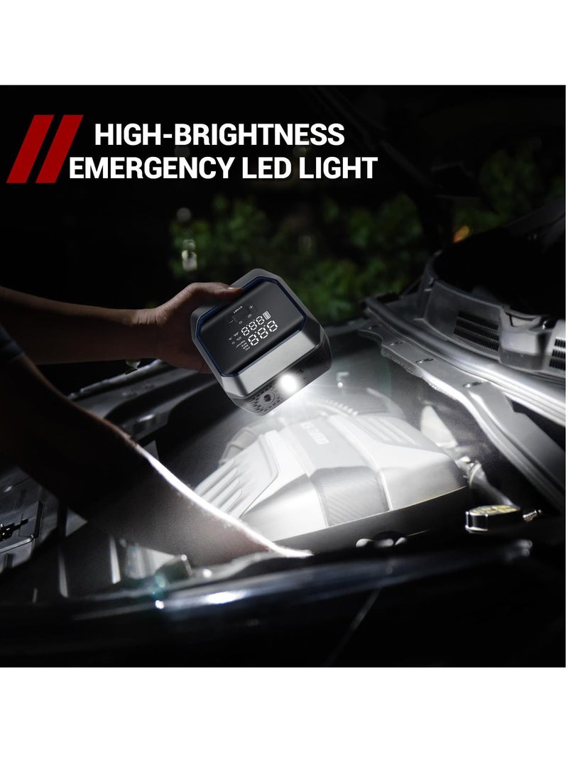 Excefore Car Jump Starter Power Pack, Digital Car Tyre Pump 160 PSI, Preset Tyre Pressure & Auto Shutoff, Car Battery Booster, Safe Car Jumper with Large LCD Display, Emergency Light, Intelligent Charges - Image 5