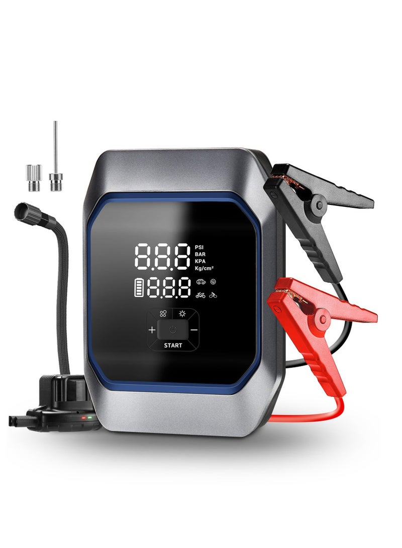 Excefore Car Jump Starter Power Pack, Digital Car Tyre Pump 160 PSI, Preset Tyre Pressure & Auto Shutoff, Car Battery Booster, Safe Car Jumper with Large LCD Display, Emergency Light, Intelligent Charges - Image 1