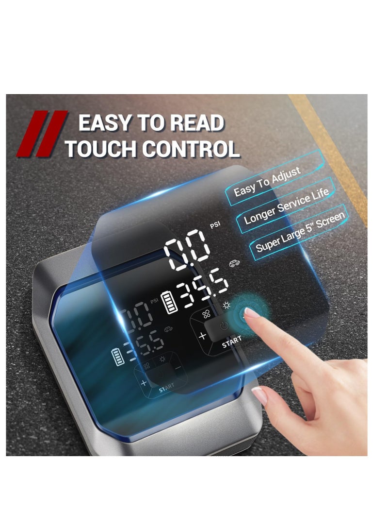 Excefore Car Jump Starter Power Pack, Digital Car Tyre Pump 160 PSI, Preset Tyre Pressure & Auto Shutoff, Car Battery Booster, Safe Car Jumper with Large LCD Display, Emergency Light, Intelligent Charges - Image 4